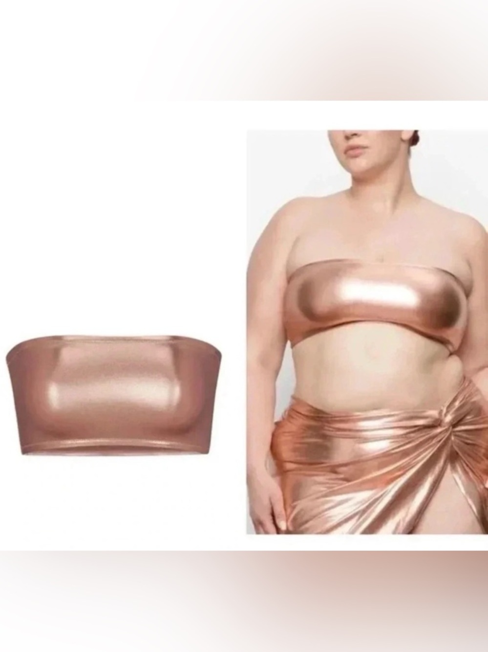 NWT Skims Metallic Rose Gold Women’s bandeau swim top/ halter bralette